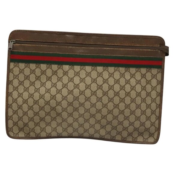 GUCCI GG Supreme Web Sherry Line Bag PVC Beige Green - Picture 1 of 15